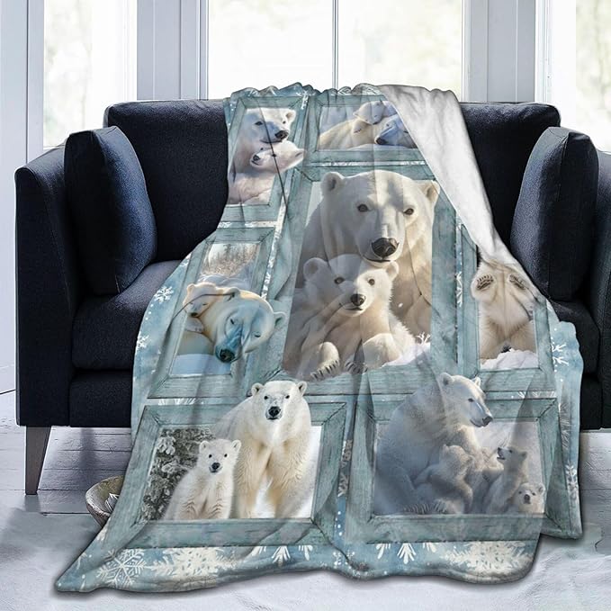 Polar Bear Blanket Gifts for Girls Boys Snowflakes Throw Blankets Cozy Plush Fleece Flannel Fuzzy for Women Men Decor 80"X60"