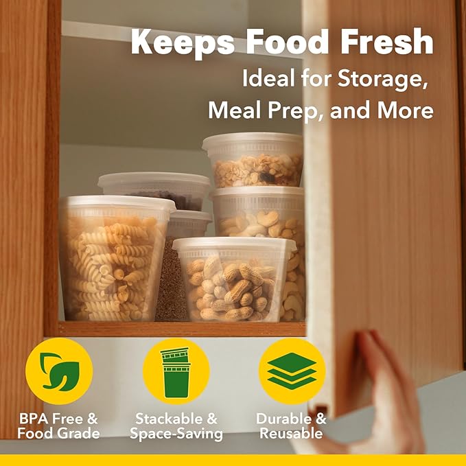 16 oz Deli Containers with Lids [36 Set] – Made in USA, BPA-Free Plastic Food Containers, Freezer & Microwave Safe, Stackable Meal Prep & Soup Storage Containers, Ideal for Takeout & Kitchen Use