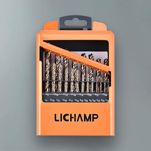 Lichamp 21-Piece HSS Cobalt Drill Bit Set (1/16" to 3/8") – M35 High-Speed Steel, 3-Flute Design for Drilling Hard Metals & Cast Iron – Includes Metal Case