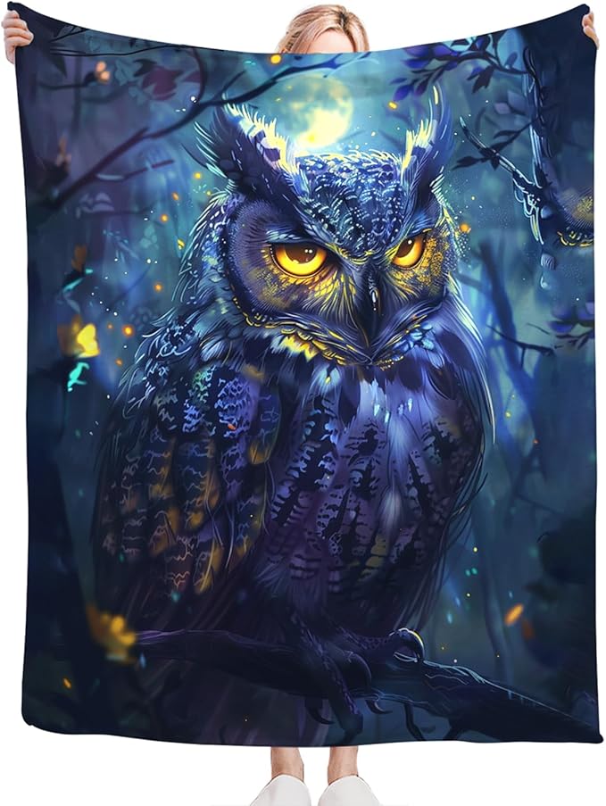Tijuboni Owl Throw Blanket Owl Gifts for Girls Boys Women Men Kids Adults Soft Flannel Fleece Blanket for Couch Sofa Bed Home Decor 50"x60"