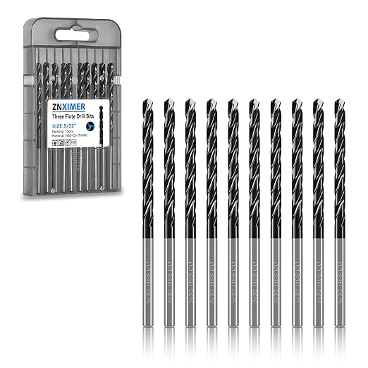 5/32" Triple Spiral Flute Cobalt Drill Bit Set (Pro - TiAlN Coated), Metal Drill Bit Set for Steel, Hardened Metal, Stainless Steel, 10-Piece with Index Storage Case