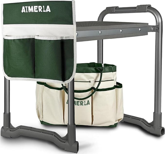 Aimerla Foldable Garden Kneeler Seat Heavy Duty [Upgraded Widened Thick Kneeling Pad] Gardening Stool with Large Tool Bags with Pockets - Portable Garden Bench Gardening Gifts for Parents