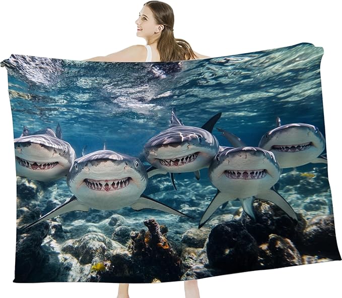 Funny Shark Blanket Marine Life Animal Throw Blankets Gifts for Girls Boys Kids Shark Lover Soft Cozy Fleece Plush for Couch Sofa Bed 60"x50"