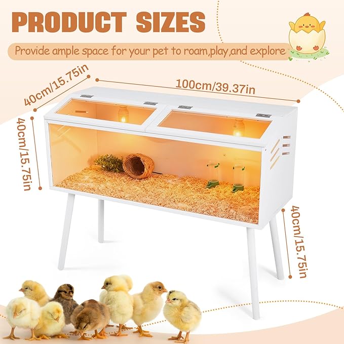 Brooder Box for Chicken Quails Stand Sliding Door, Bulb Set and Feeder, Indoor Chicks Coop Brooder Box Kit, for Ducks, Hamsters, Lizards, Mice, Rat (Table Legs,White,40 x 16 x 16 in)