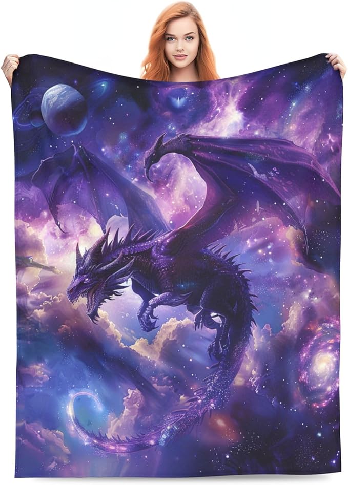 Dragon Blanket Space Dragon Decor Throw Blanket Cozy Plush Flannel Fleece Warm Soft Lightweight Fuzzy Blanket Lovers Gifts for Boys Girls Teens Women for Bed Sofa Couch 40"X50"