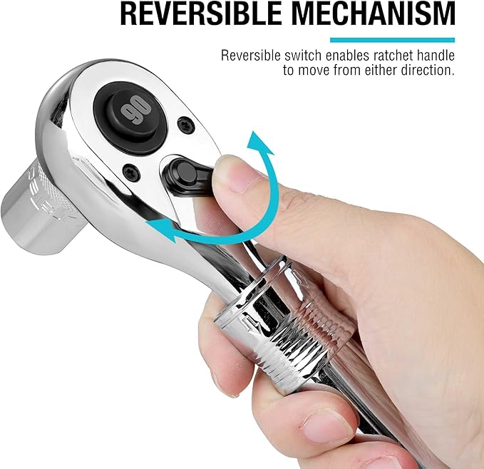 DURATECH 1/2-Inch Drive Extendable Ratchet, 90-Tooth Quick-release Ratchet Wrench with Cushion Handle & Telsecoping Locking Shaft (5 Length Adjustment: 11-4/5" to 17"), Reversible, Chrome Alloy Made