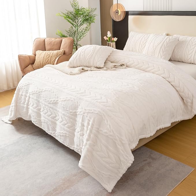 YUSOKI Sherpa Queen Size Blanket-3D Stylish Design Super Soft Fuzzy Cozy Warm Blanket Thick Plush Fluffy Furry Blankets for Teen Girls Women Couch Bed Sofa Chair Men Boys Gift(Ivory,90"x90")