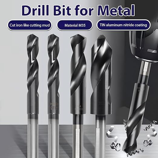 3/4 Inch Drill Bit for Metal - Industrial Grade M35 Cobalt Titanium Aluminum Nitrite with 3-Flat Shank, 3/4" Diameter & 6-1/2" Total Length for Drilling into Steel, Iron, Aluminum and Hard Metals
