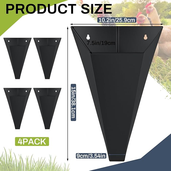 Mumufy 4 Pcs Medium Galvanized Steel Poultry Restraining Cones Flat Back Funnel Cone, up to 10 Pounds, Chicken Killing Cone for Butchering Chicken Birds Turkeys, Easy to Clean(Black)