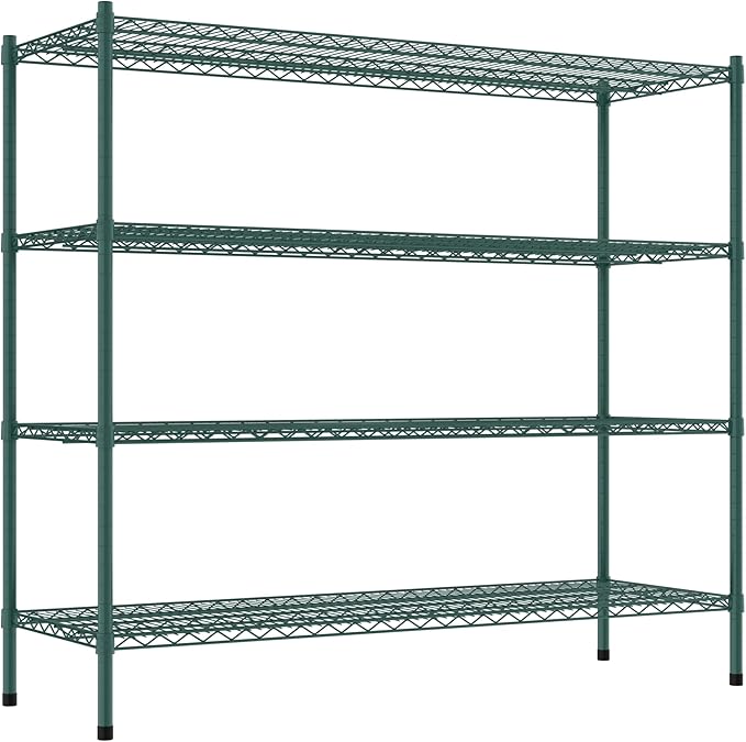 Commercial NSF Listed Green Epoxy Stationary Wire Shelving Kit 21" x 60" x 54", with 4 Shelves Perfect for Warehouse, Walk-in Refrigerator, Freezer, Grocery Store, Restaurant, Dishroom