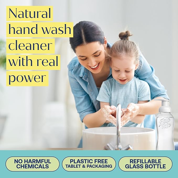 Fab Tab Foaming Hand Soap Dispenser - Refillable Glass Foaming Hand Soap Dispenser + 3 Tablet Refills | Variety Scents | Makes 3 x 11.9 Fl oz Bottles
