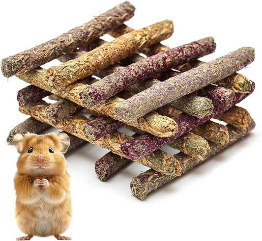 40PCS Timothy Hay Chew Sticks for Small Animals – Natural Molar Treats for Hamsters, Rabbits, Guinea Pigs, Chinchillas, Rats – Teeth Grinding Snacks & Enrichment Toys