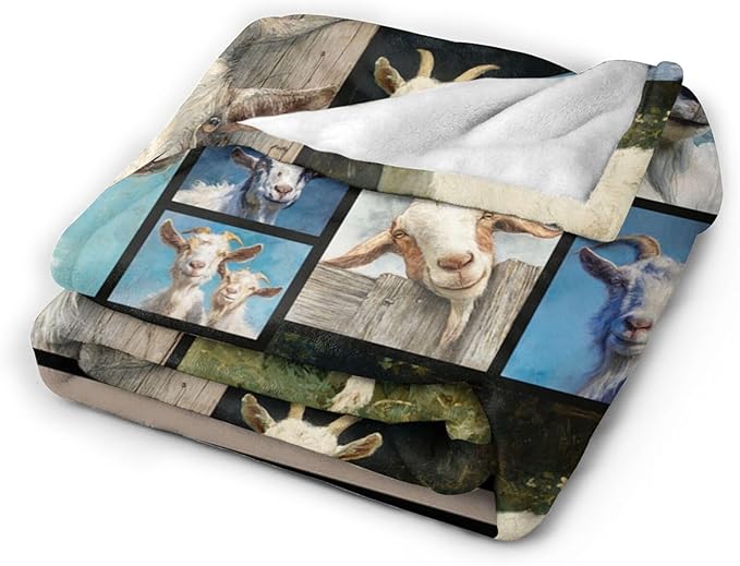 Dynova Goat Blanket Cozy Plush Goats Throw Blankets Fuzzy Flannel Fleece Sheep Animal Gifts Decor for Girls Boys Women Men 80"X60"