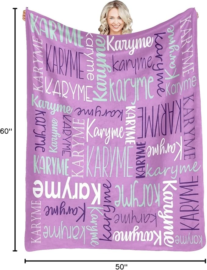 Personalized Blankets with Names Baby Gifts for Girls Boys Custom Soft Fleece Name Blanket for Kids and Adults Birthday for Daughter Son Granddaughter Grandson (Light Purple)