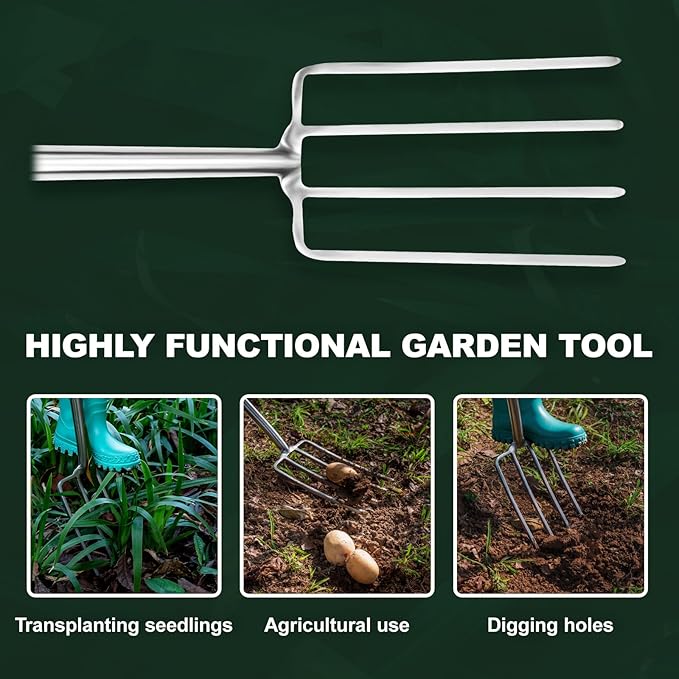 Pitchforks for Gardening Compost Digging Spading Cultivating Aerating Garden Fork Heavy Duty Yard Fork Gardening 4 Prong Compost Spade Fork 43 Inch Steel Pitchfork with D-Handle