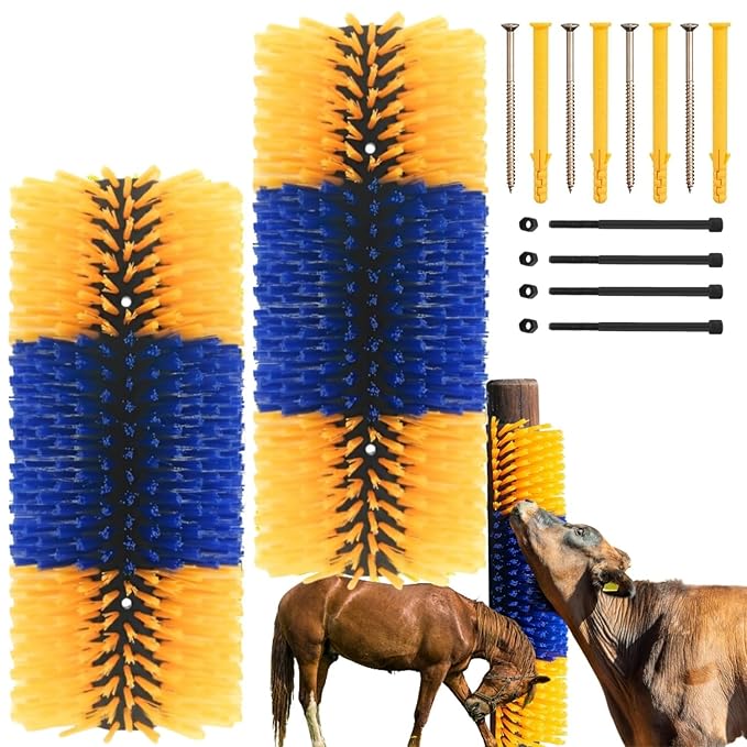 Livestock Scratching Brush, 2pcs Goat Scratching Post for Pig Dog Sheep,Durable Cow Brush can be Easily Mounted,Goat Horse Supplies for Livestock Self-Grooming,Protecting The Fence
