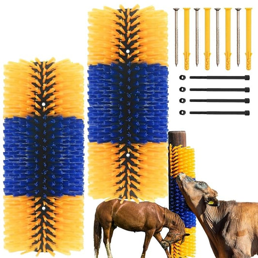 Livestock Scratching Brush, 2pcs Goat Scratching Post for Pig Dog Sheep,Durable Cow Brush can be Easily Mounted,Goat Horse Supplies for Livestock Self-Grooming,Protecting The Fence