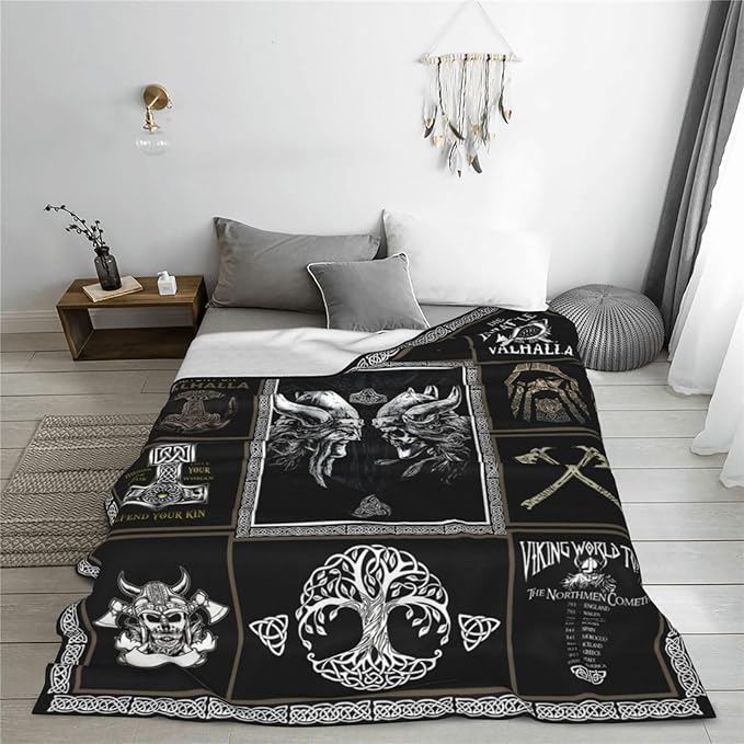 Medieval Viking Blanket Viking Decor Throw Blanket Warm Soft Plush Lightweight Fleece Flannel Blanket for Vikings Men Boys Girls Women Baby Kids for Winter Bed Couch Bed 60"X80"