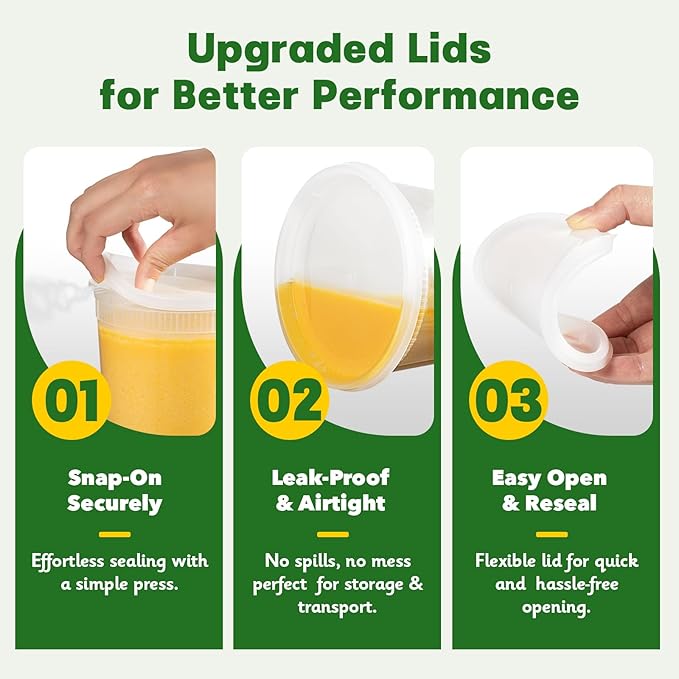 32 oz Deli Containers with Lids [24 Set] – Made in USA, BPA-Free Plastic Food Containers, Freezer & Microwave Safe, Stackable Meal Prep & Soup Storage Containers, Ideal for Takeout & Kitchen Use