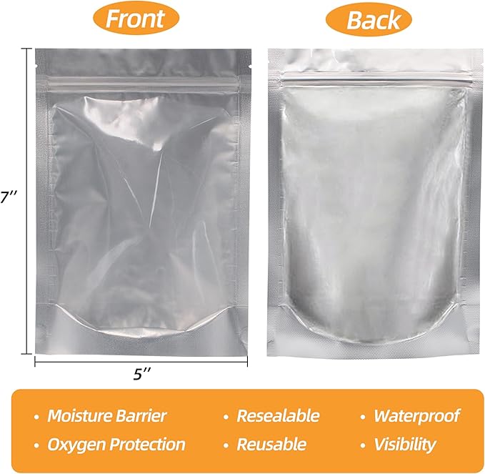 1/2 Pint 240 Packs Mylar Bags For Food Storage, 5"x 7" Mylar Bags With Window, Freeze Dried Candy Bags, Reusable Storage Bags For Food, Mylar Food Storage Bags for Long Term Food Storage
