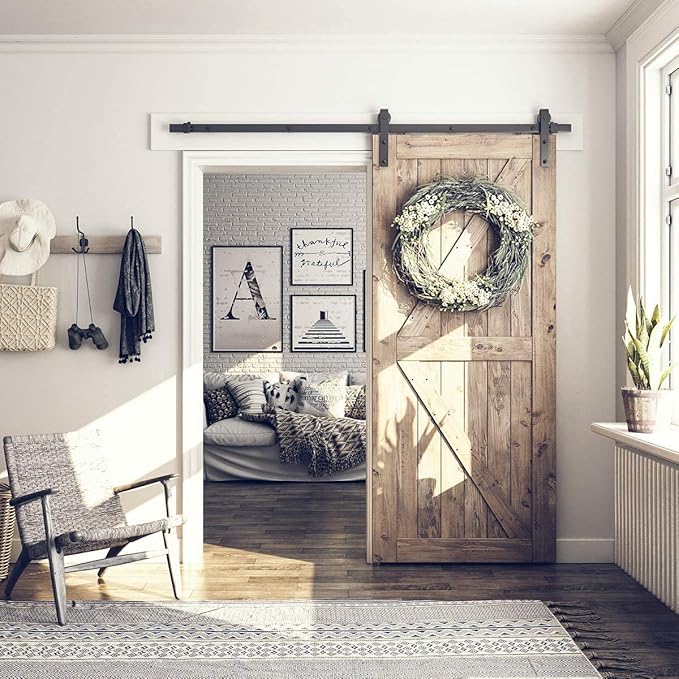 SMARTSTANDARD 6 Feet Heavy Duty Sturdy Sliding Barn Door Hardware Kit-Smoothly and Quietly-includes Detailed Installation Fit 36" Wide Doorpanel (J Shape Hanger) Black