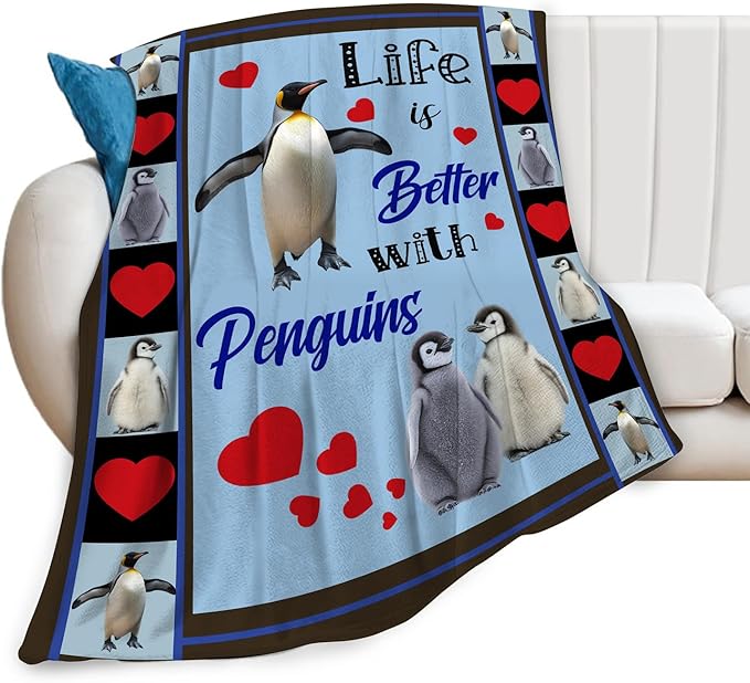 Penguin Blanket Decor Gifts for Penguin Lover Flannel Fleece Fuzzy Throw Blanket Soft Warm Cozy Plush Animal Blanket for Bed Couch Living Room Stuffed Decoration for Kids Adult 60"x50"