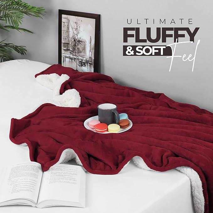 Utopia Bedding Sherpa Blanket Queen Size (Red, 90x90 Inches) - Soft Lightweight Plush Fleece Reversible Blanket for Bed, Sofa, Couch, Camping and Travel