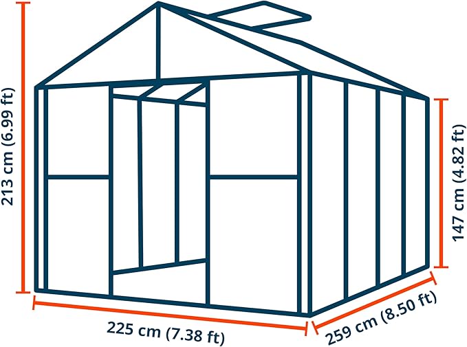Greenhouse Topas 4 Aluminum Frame 7.4 x 8.5 ft with Approx. 8 mm Polycarbonate Panels