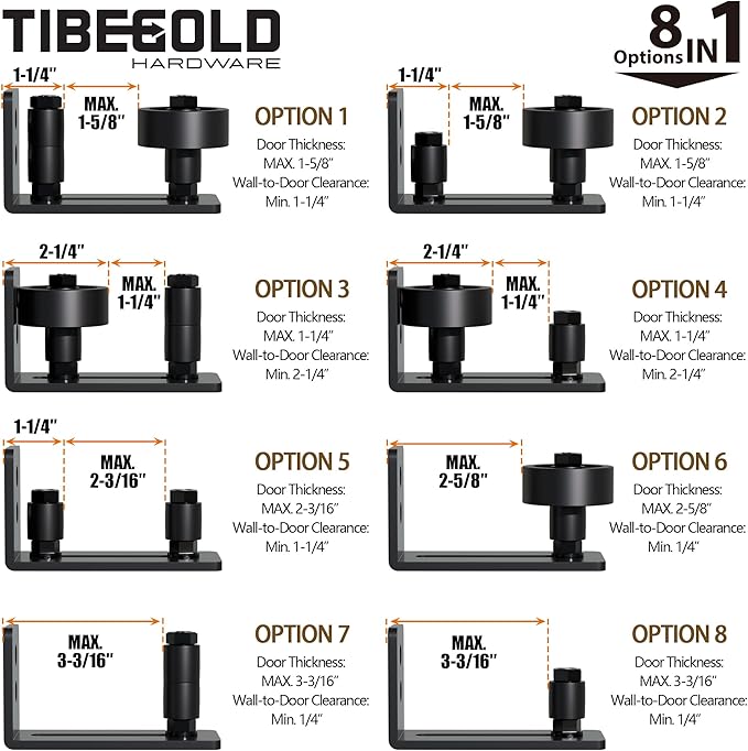 Barn Door Floor Guide, Wall Mounted Barn Door Rollers for Bottom Adjustable Roller, 8 Setup Options Sliding Door Guide, Adjustable Stay Roller with Flush Design and Felt Strips, Black, 4 Pack