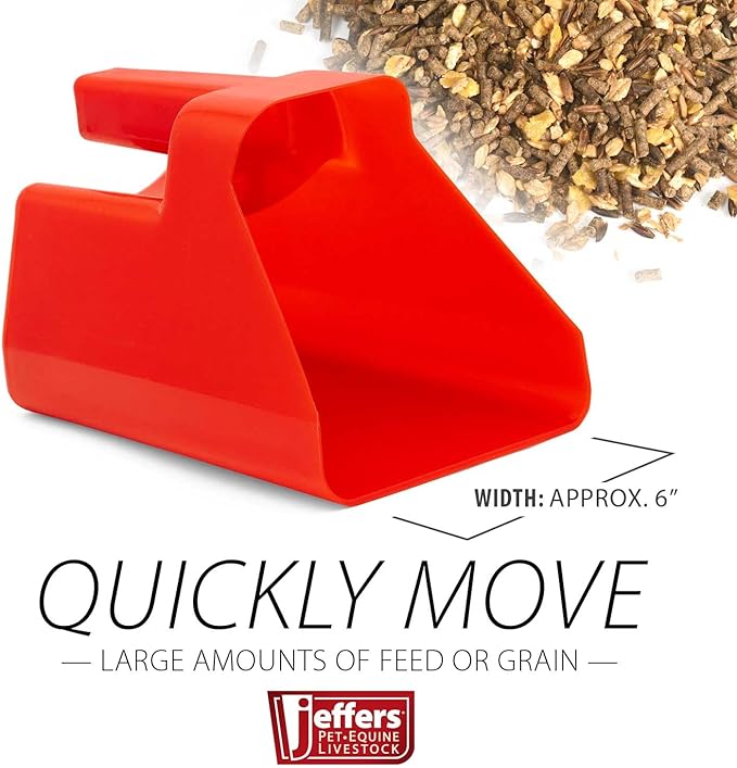 Jeffers Super Scoop 3 Quart – Lightweight and Heavy Duty Plastic Feed Scoop for Pet Food, Grain, Dog Food, Cat Litter, Flour, Rice, Chicken Feed, Garden Soil, Barn, Farm, and Outdoor Use - Red