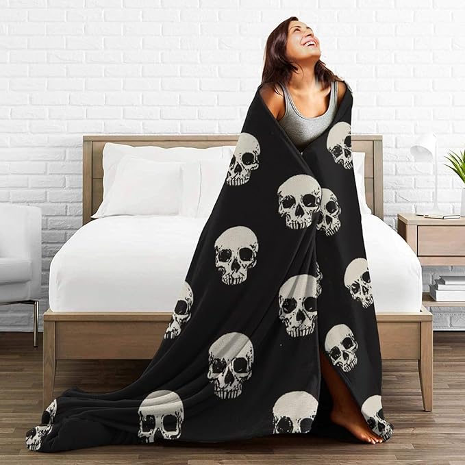 Gothic Skull Blanket, Soft Plush Fleece Throw Blanket - Cozy Warm Stuffed Blankets Bedding Skull Gifts for Women Girls Kids Adults 60"X80"