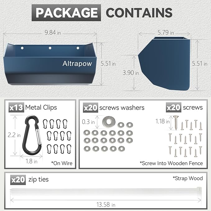 4.5 Quart Hanging Goat Feeder [Material of Metal] with Clips and Nylon Tie Wraps, Fence Feeder [Sturdy and Durable] for Goat, Pig and Dog, Blue, 4 Pack