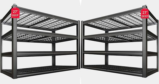 62" Wide Heavy Duty Garage Shelving Units, 27" D 4-Tier Deep Storage Shelves,Black Metal Garage Shelves,Steel Shelf,Large Storage Rack,Industrial Shelving for Shop, 62" W x 27" D x 62" H