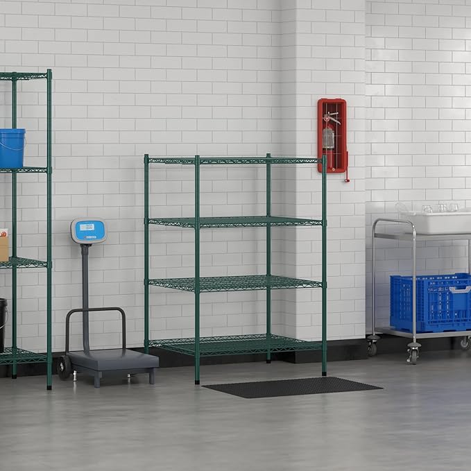 Commercial NSF Listed Green Epoxy Stationary Wire Shelving Kit 30" x 36" x 54", with 4 Shelves Perfect for Warehouse, Walk-in Refrigerator, Freezer, Grocery Store, Restaurant, Dishroom