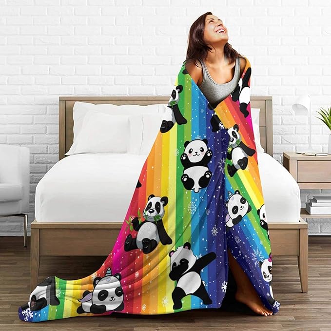 Cute Panda Blanket Soft Lightweight Flannel Fleece Cartoon Throw Blankets Bedding for Bed Sofa Couch Living Room Gifts 60"X50"