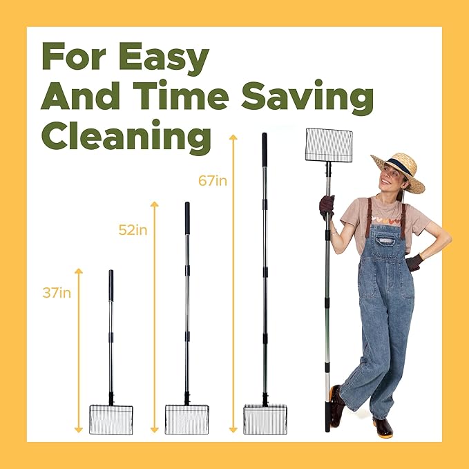 Chicken Poop Scooper for Sand, ¼" Slotted Fine Sifter & Durable Chicken Litter Scoop, Sifting Shovel, Coop Pooper Scooper, Metal Sand Sifter Shovel for Poultry Litter, 2-in-1 Poop Scoop and Rake Tool