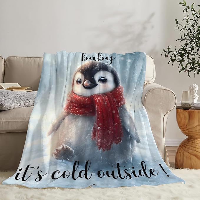 Penguin Blanket Gifts for Girls Boys Throw Cozy Plush Fleece Flannel Lightweight Fuzzy Party Blankets for Women Men 80"X60"