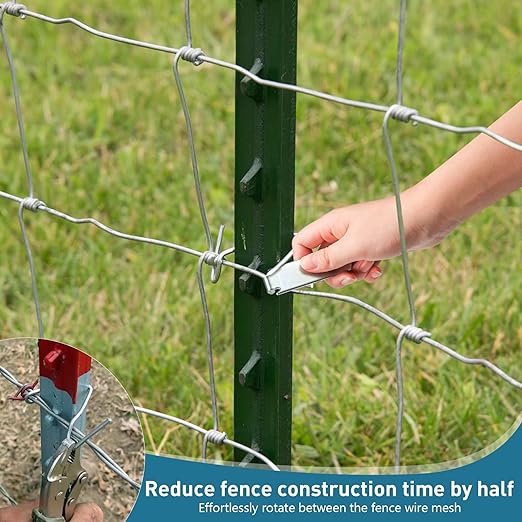 100PCS T-Post Wire Clips, Galvanized Steel Fence Clips, Heavy-Duty Clip Bending Tool, Time-Saving and Convenient Fence Wire Clips for Tightening Farm, Ranch, Garden Fence Wires