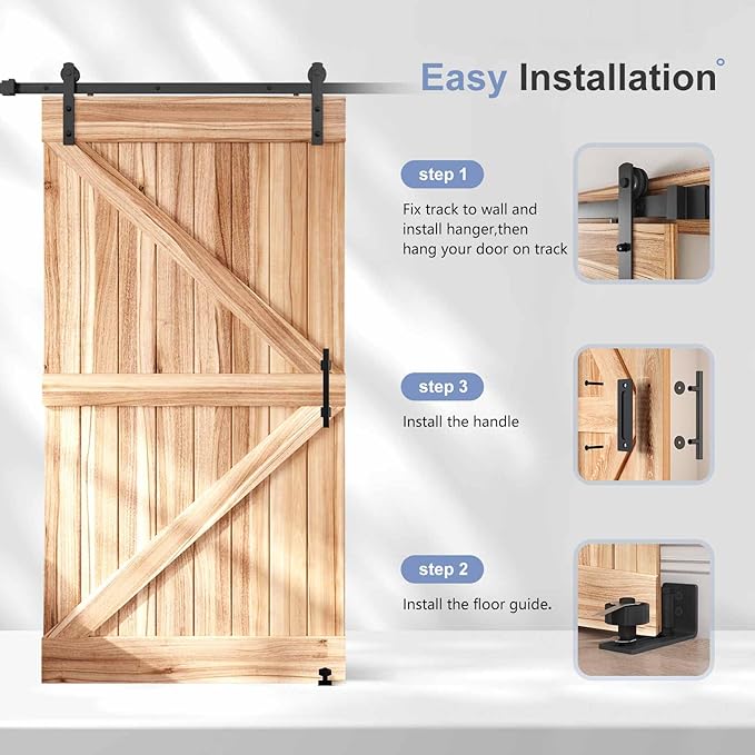 EaseLife 8 FT Sliding Barn Door Track and Handle Hardware Kit, Straight Pulley,Slide Smoothly Quietly,Easy Install (8FT Track Kit for 40"~48" Wide Single Door)