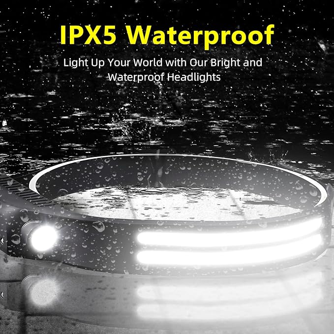3PCS LED Headlamp Rechargeable - 230° COB Super Bright Head Lights for Forehead, Hard hat Light for Adults, USB C Headband Flashlight for Work, Hiking, Running, Camping Essentials Gear