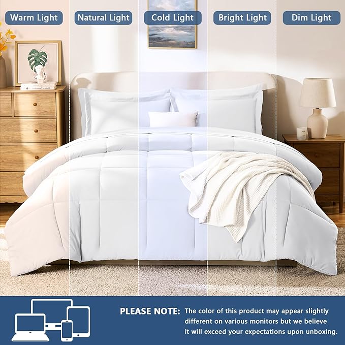 CozyLux Queen Comforter Set White - 7 Pieces Bed in a Bag Queen, All Season Breathable Bedding Sets, Oeko-Tex Certified Bed Set with Down Alternative Comforter, Sheets, Pillowcases & Pillow Shams
