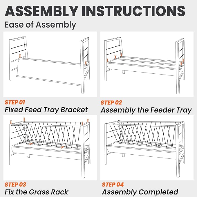92 Gallon Goat Hay Feeder, Alloy Steel Hay Feeder with Durable Frame for Lamb Goat Sheep Horse, Detachable and Deeper Feeding Tray, Hay Rack Ease of Assembly in Farm Outdoor