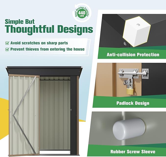 Flamaker 5x3 FT Storage Shed Waterproof Metal Garden Shed with Lockable Door Utility Tool Shed Outdoor Storage for Backyard, Patio and Lawn, Brown