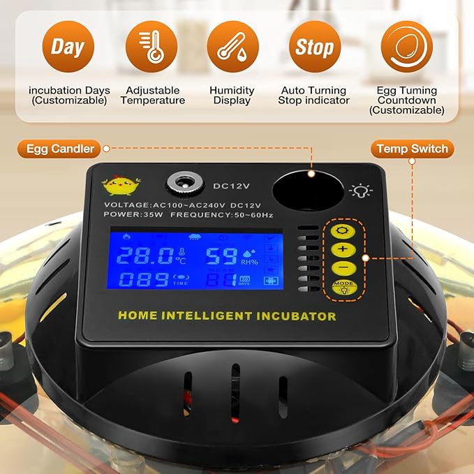 48 Eggs Incubator with Temperature and Humidity Display, Automatic Egg Turning, Automatic Water Bottle Refill, Air Vent, 4 Modes 360° View Incubator, Hatching Chicken Duck Quail Bird
