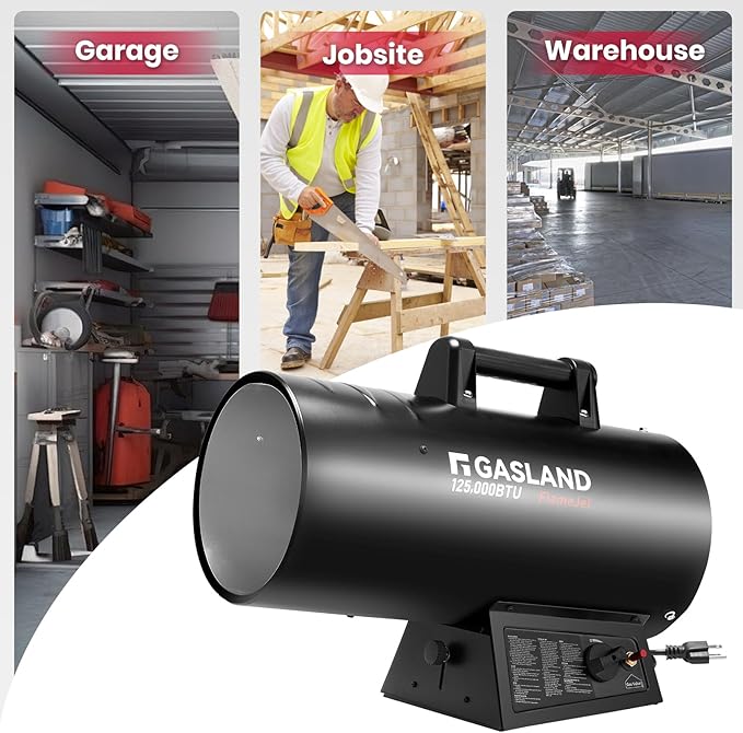 GASLAND Flame Jet 125,000 BTU Propane Force Air Heater, Portable Propane Heater for Garage, Workshop, Job Site, Outdoor Camping & Industrial Space - Fast Heating, Durable Steel Construction
