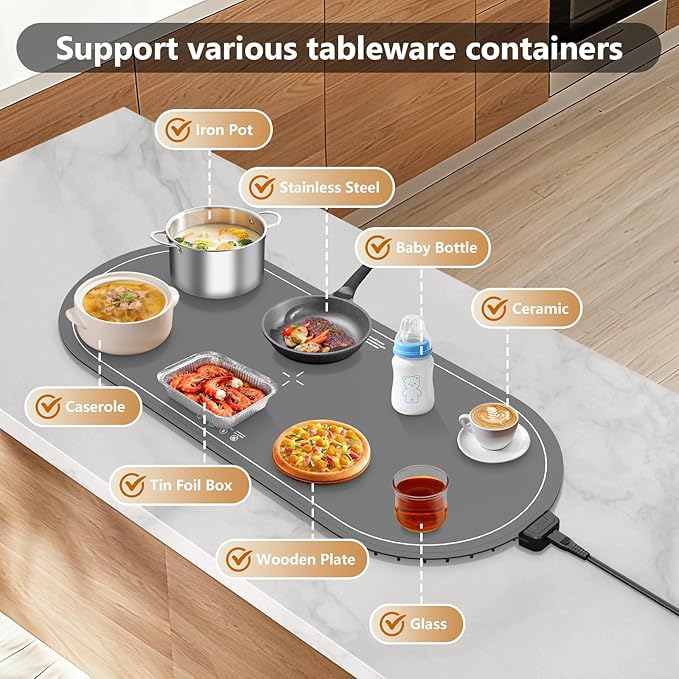 Warming Mat for Food Extra Large,36"x15" Food Warming Mats for Countertops, Parties, and Daily Use with Timer and 3 Temperature Levels
