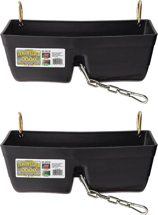 Little Giant FF16BLACK 9 Quart Heavy Duty Plastic Feed Trough Bucket Fence Feeder with Clips for Livestock & Pets, Black (2 Pack)