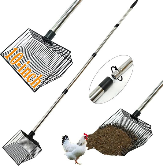 Chicken Scooper for Poop- Heavy Duty Chicken Coop Scoop & Rake Set - Essential Poultry Cleaning Tool with Ergonomic Handle - Durable Chicken Coop Accessories for Easy Waste Removal