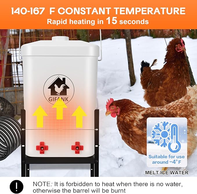 Heated Chicken Waterer for Winter Automatic Heated Chicken Waterer Adsjustable Height Poultry Drinker Heater Anti-Freezing Watering System for Chicken Coop Accessories ABS 3Gallon