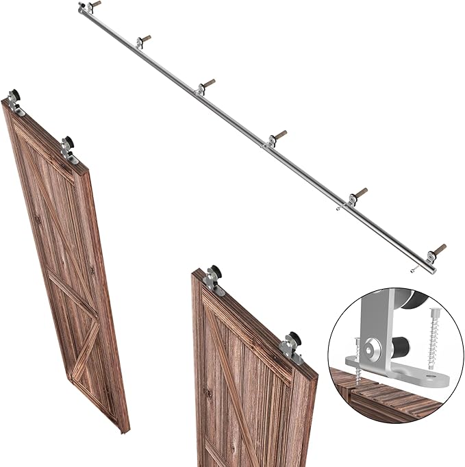TSMST 8FT Sliding Barn Door Hardware Kit, Top Mount Stainless Steel Heavy Duty Sturdy Barn Door Track for Double Wood Door, Slide Smoothly Quietly (T Style)